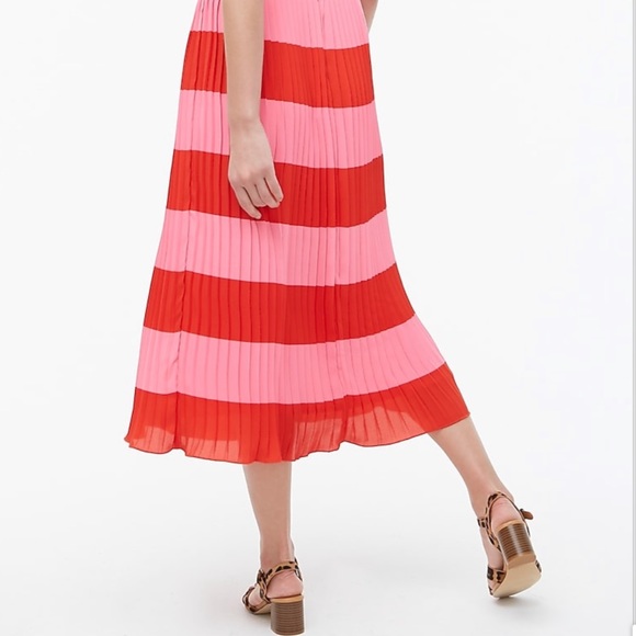 NWT J. Crew Pleated Striped Pink Red Skirt - Picture 3 of 5